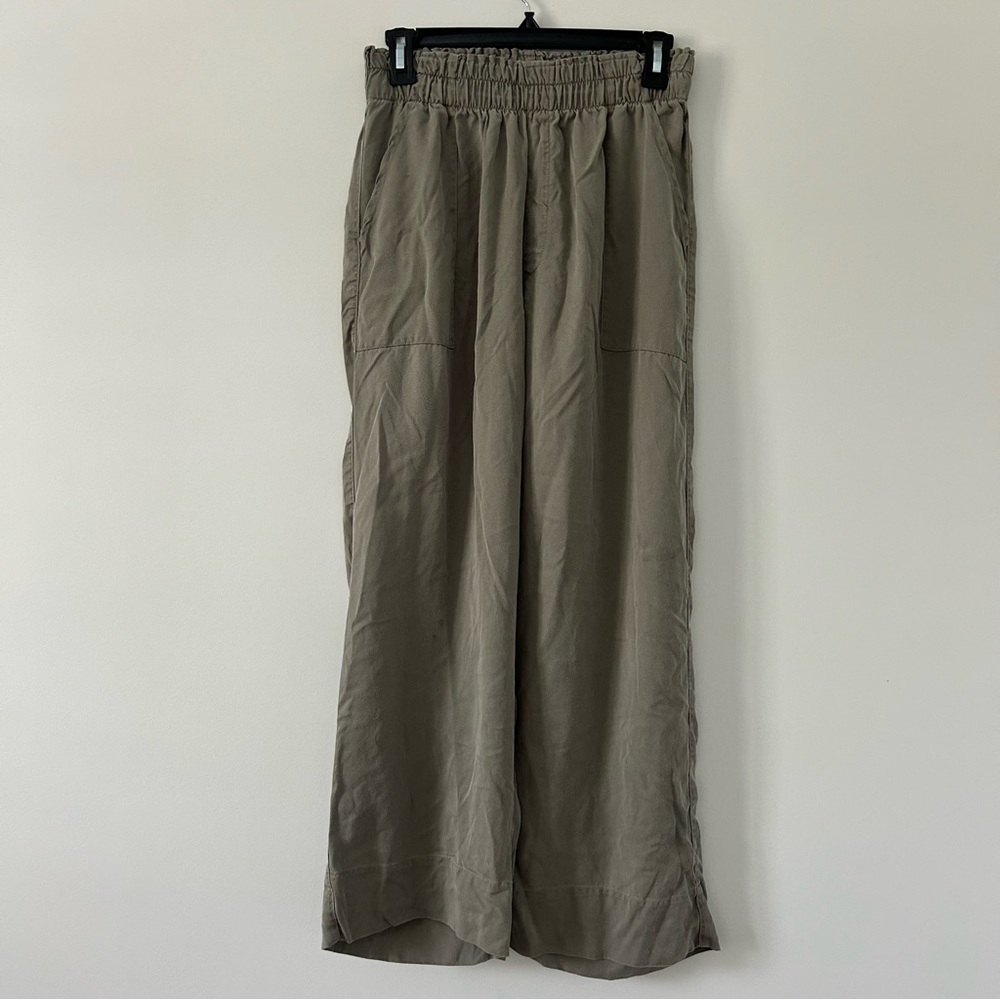 Natalie Busby Olive Green Weekender High Rise Wide Leg Casual Tencel Pants S
